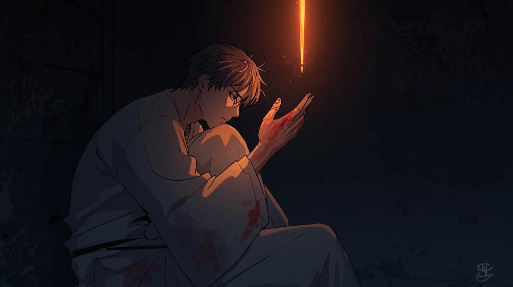 薄暗い部屋で一人、スマートフォンの光を見つめ、絶望した表情の40代男性