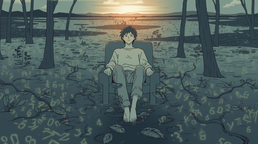 残高が増えていくのを眺めて微笑む男性