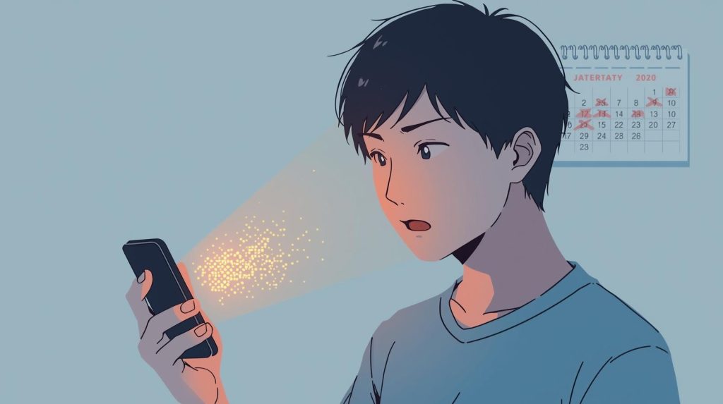 スマホのニュースを見て目を見開く男性